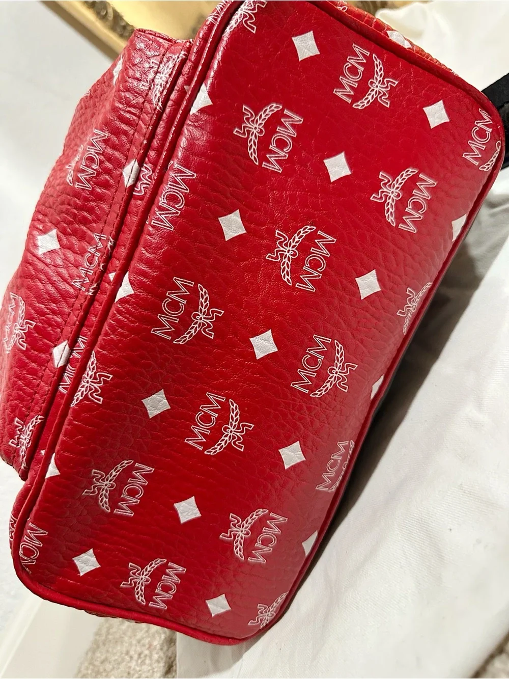 Worn Once MCM Stark Backpack in White Visetos Viva Red Stud
